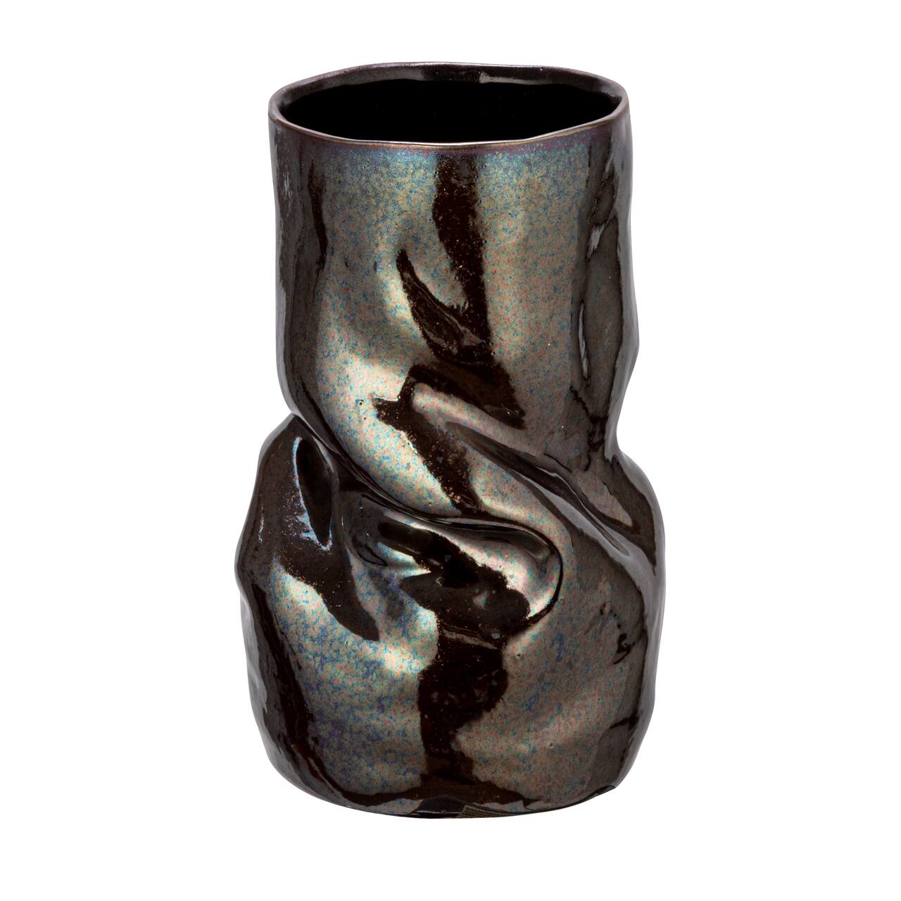 Hello Honey® 5.5" Iridescent Dark Brown Organic Shaped Stoneware Vase